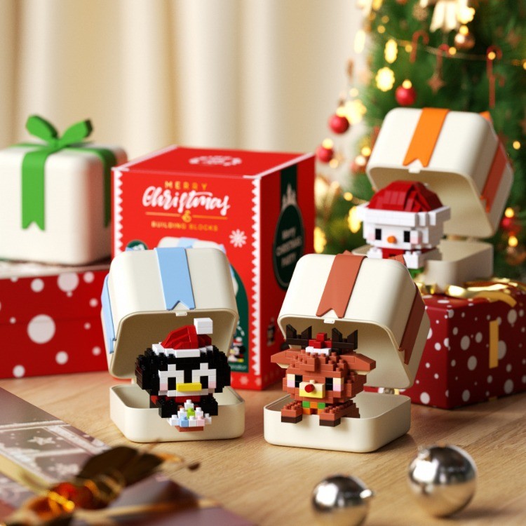 Christmas gift box, Santa Claus penguin building blocks compatible with ...