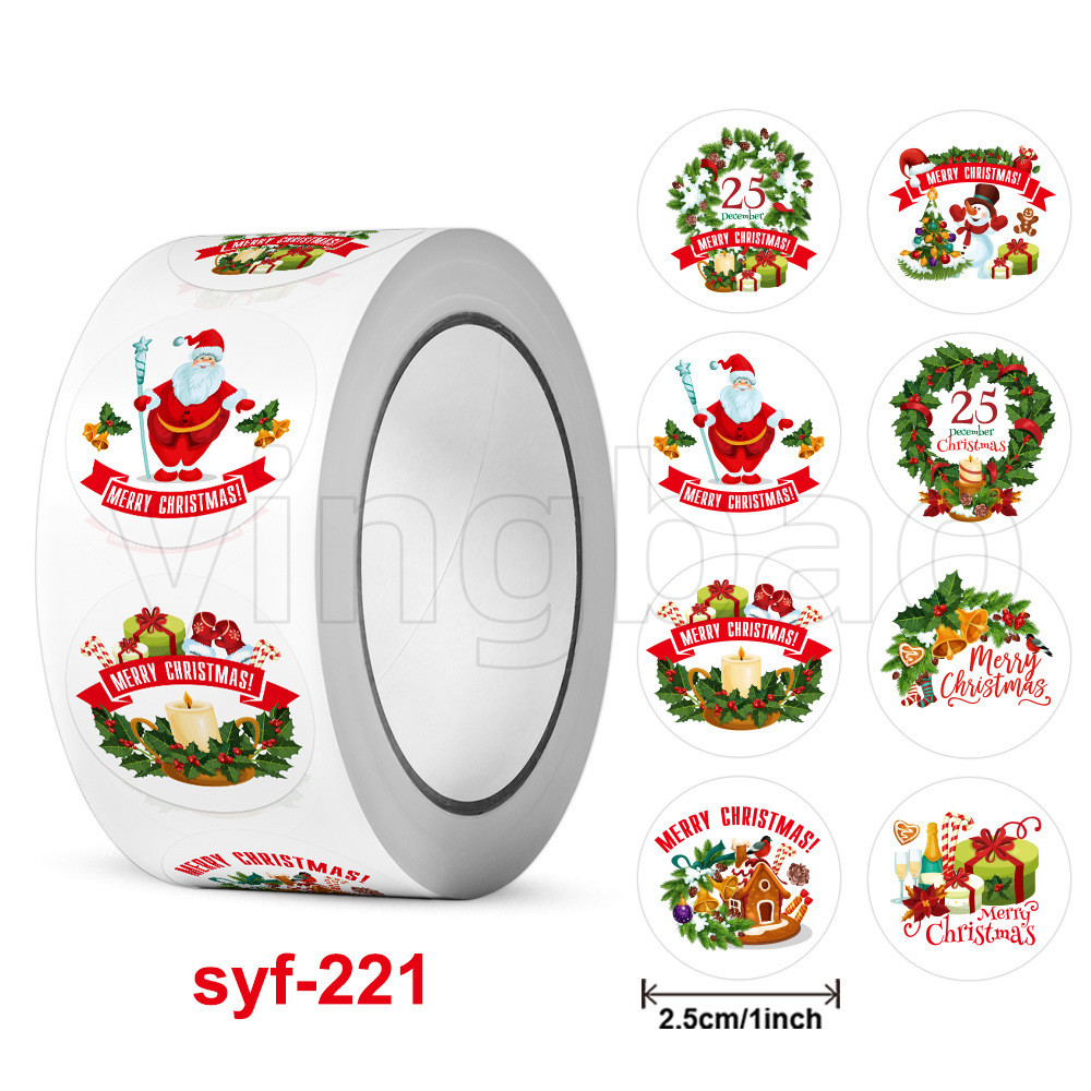 500pcs 2.5cm Merry Christmas Cartoon Label Holiday Greetings Thank You ...