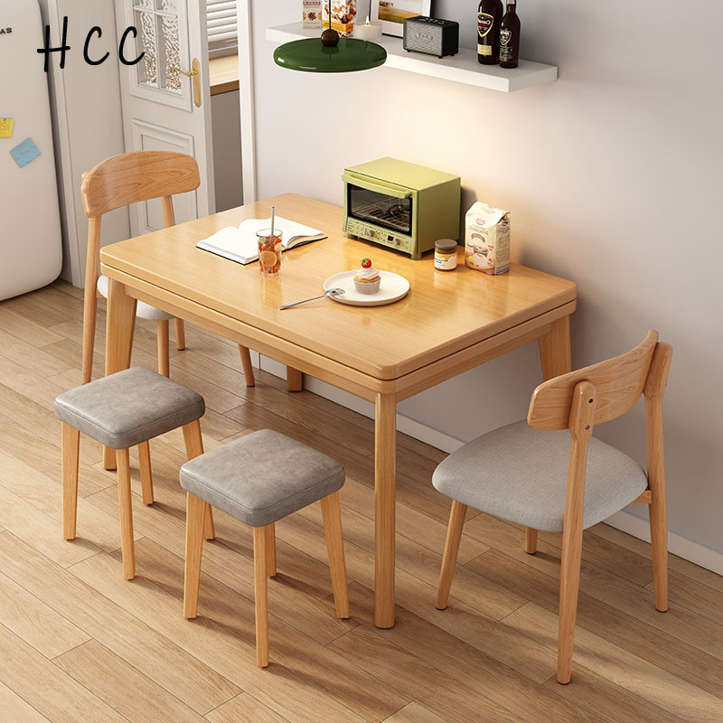 Folding Dining Table Household Retractable Solid Wood Multifunctional ...