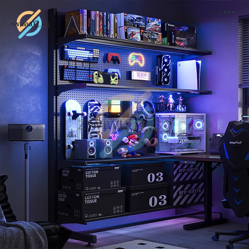 Pegboard Vertical Perforated Board Shelves Floor-To-Ceiling Gaming Room ...