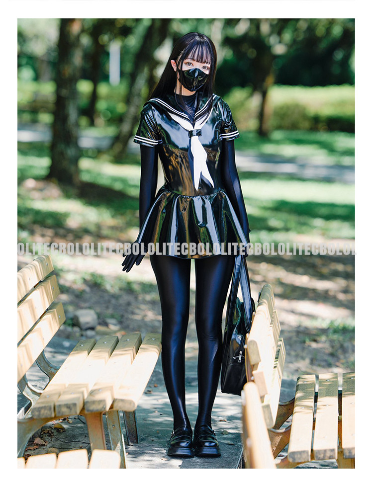 Bololi TEC Japanese Latex Mirror Patent Leather Retro JK Uniform Set ...