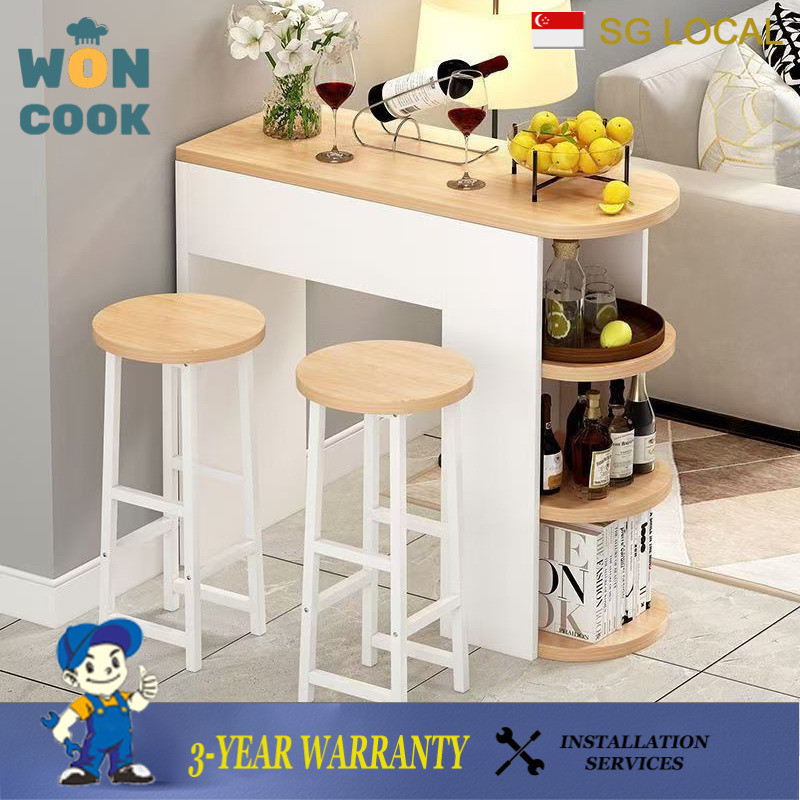 WON Bar Table With Chairs Long Living Room Rounded Corner Storage ...