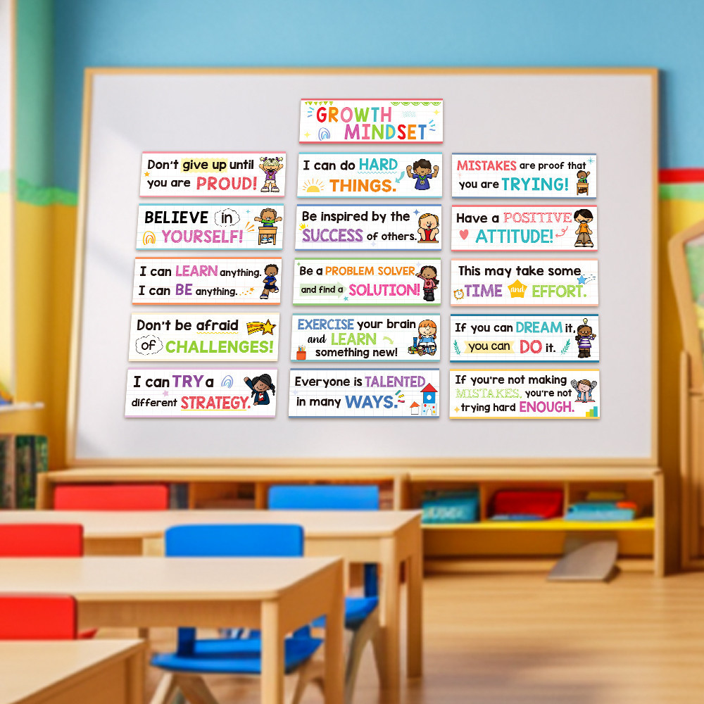 16 Pcs Classroom Growth Mindset English Posters for Kids Homeschool ...