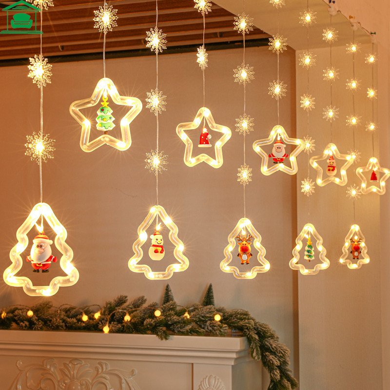HWFX Christmas Decoration Shop Home Curtain Hanging Window Scene Layout LED String Star Lights Shopee Singapore