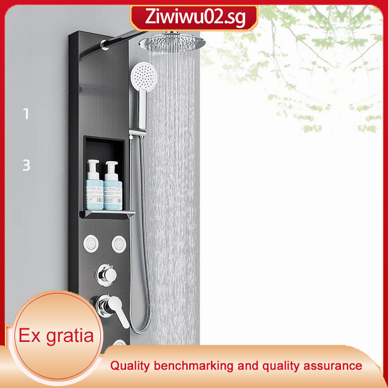 Storage Black Panel Rack With Rainfall Faucet Set SPA Massage Jet Bath ...