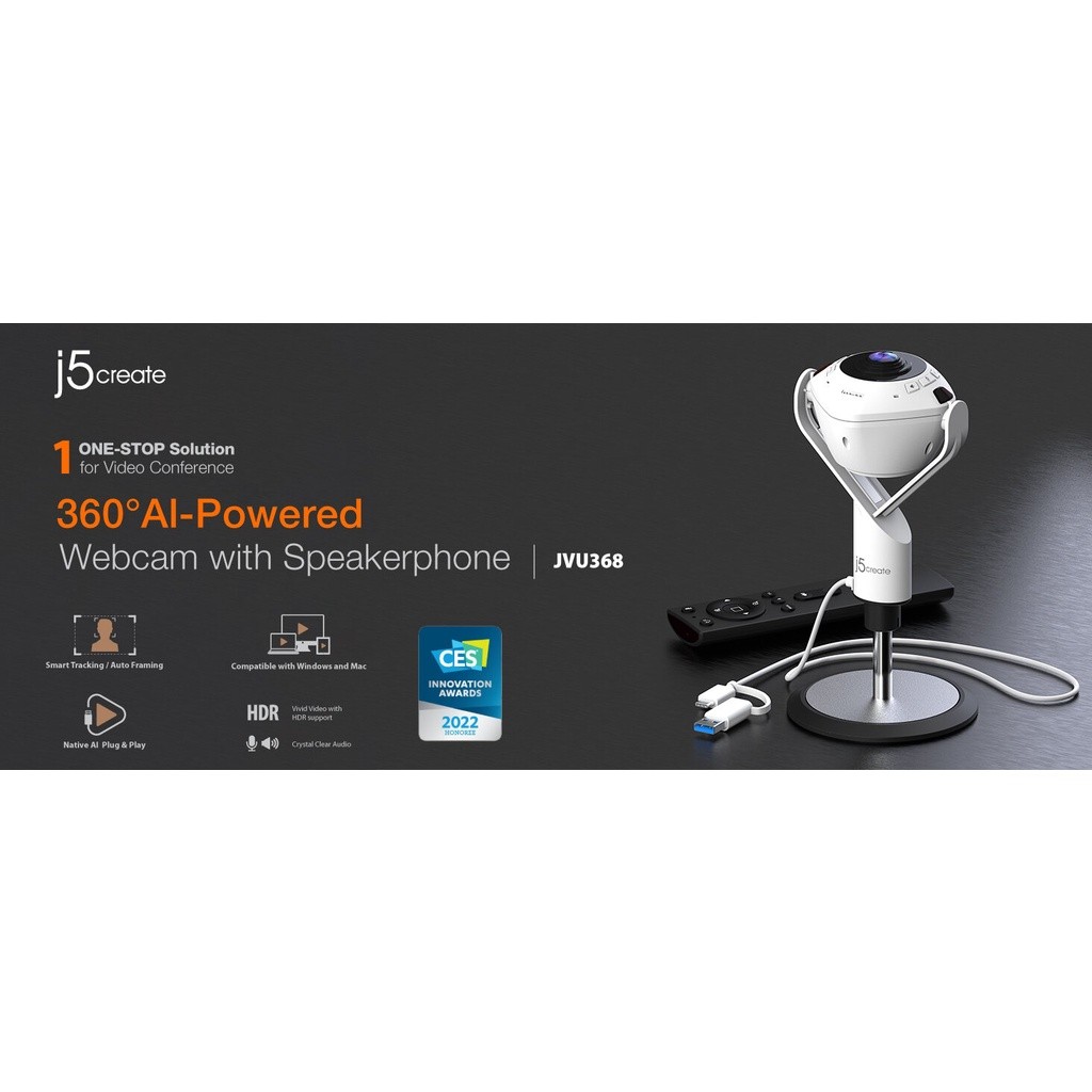 J5CREATE JVU368 360 Ai-Powered Webcam With Speakerphone, Smart-Tracking ...