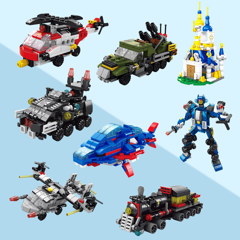 6 IN 1 City Engineering Car Police Truck Mech Dinosaur Building Blocks ...