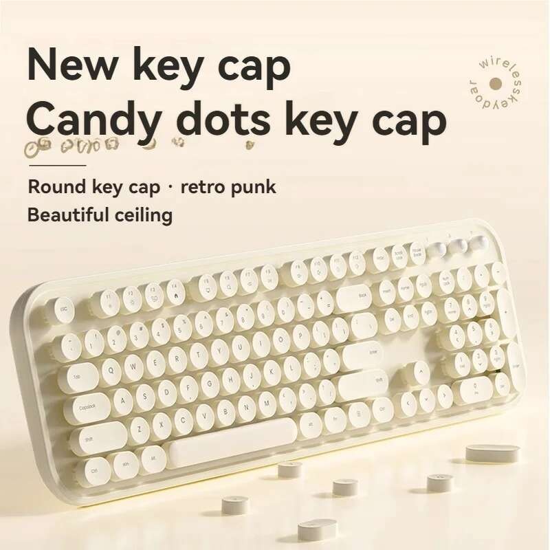 Round R104 Wireless Punk Mechanical Keyboard Retro Round Keycap Cute ...