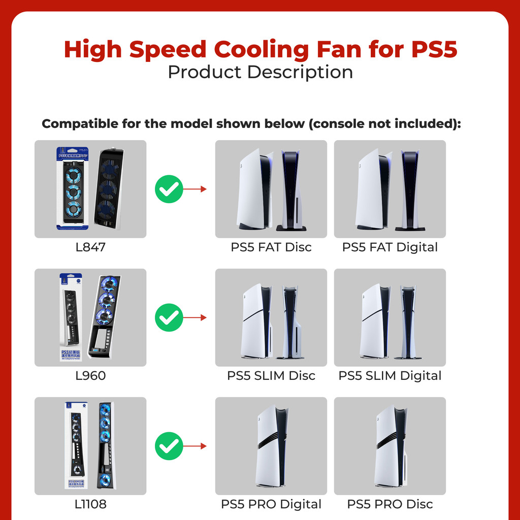 IINE 良值 PS5 Fat Slim Pro Cooling Fan High Speed Cooler Fan Blue LED ...