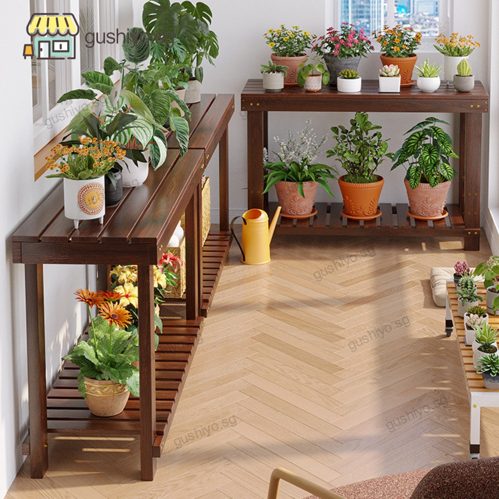 Wooden Flower Rack Anti Corrosion Balcony Wooden Flower Rack Storage ...