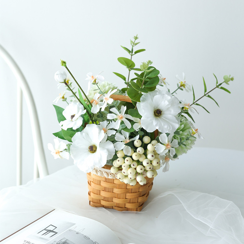 Flower Arrangements with Rattan Basket Artificial Flowers with Vase ...