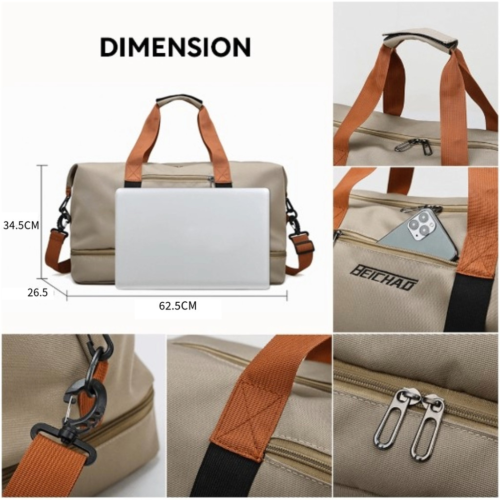 Waterproof Travel Duffel Bag | Durable Oxford Cloth, Wet/Dry Separation ...
