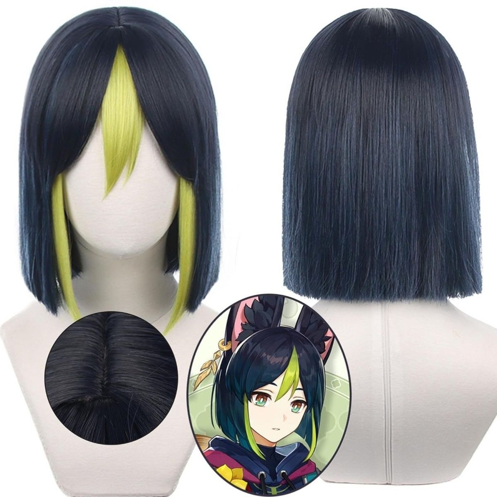 Genshin Impact Tinali Cos Wig Silicone Scalp Top Blue And Green Mixed ...