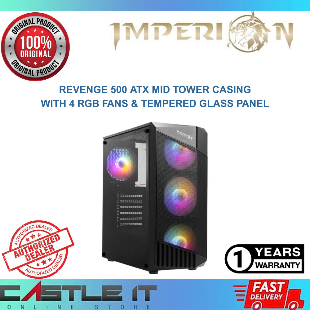 IMPERION Revenge 500 ATX Mid Tower Casing with 4 RGB Fans & Tempered ...