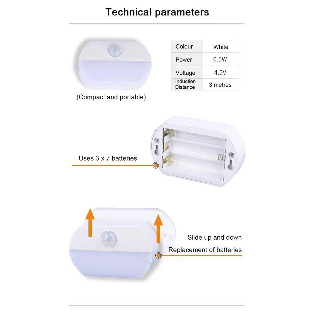 3-6M Sensor Distance LED Sensor Night Lights AAA Battery Motion Sensor ...
