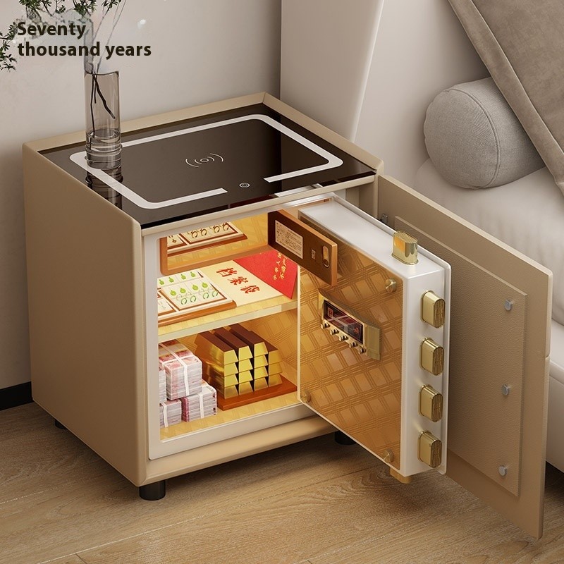 Smart bedside table safe integrated household simple solid wood bedroom ...