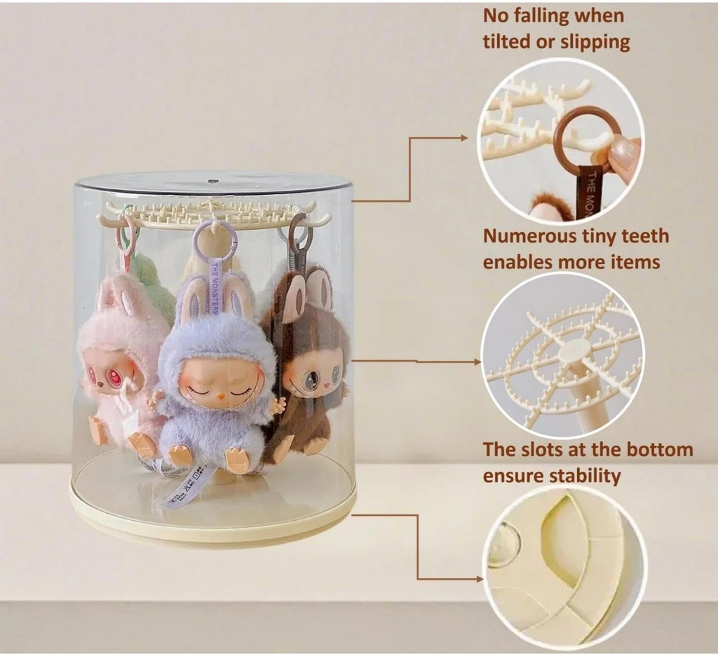 360 Rotate Labubu Transparent Display Case Plush Toy Hanging Organizer ...