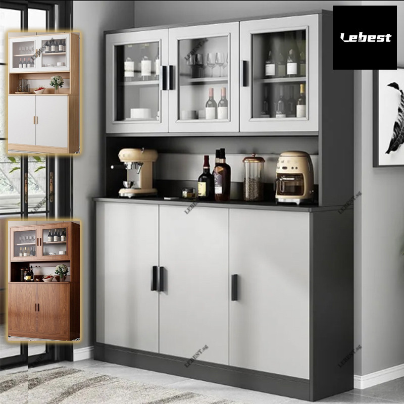 Modern Coffee Bar Cabinet with Wine Glass Rack and Drawers, Green ...