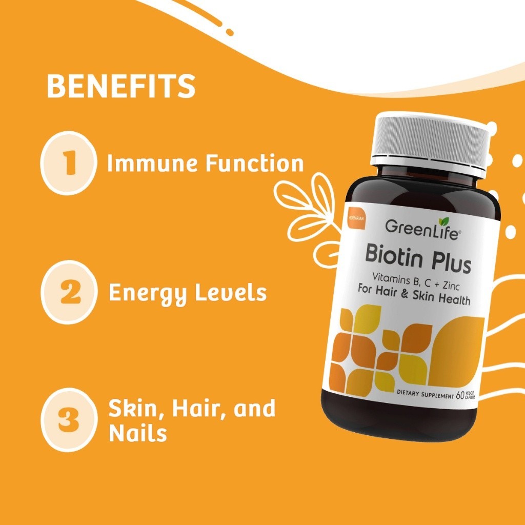 GreenLife Biotin Plus 60 Veggie Capsules (with Vitamin B, C + Zinc ...