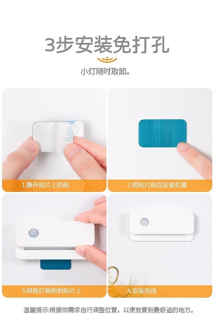 LED Smart Motion Sensor Night Light Wireless Type-C Rechargeable Sensor ...
