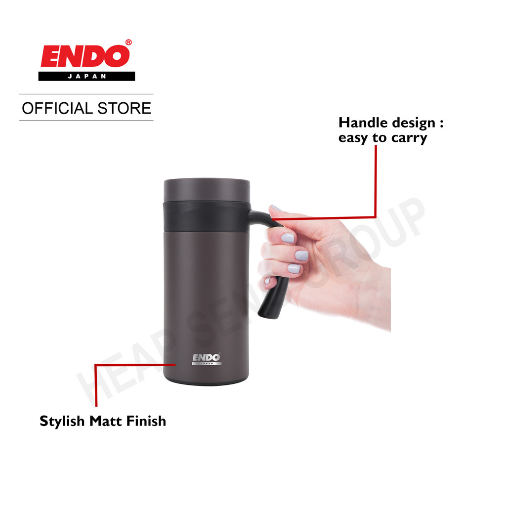 Endo 500ml Double Stainless Steel Thermal Desk Mug with Tea Strainer ...