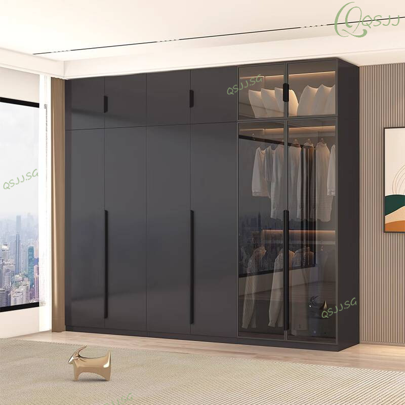 QSJJ Wardrobe Home Bedroom Modern Simple Glass Cabinet Combination ...