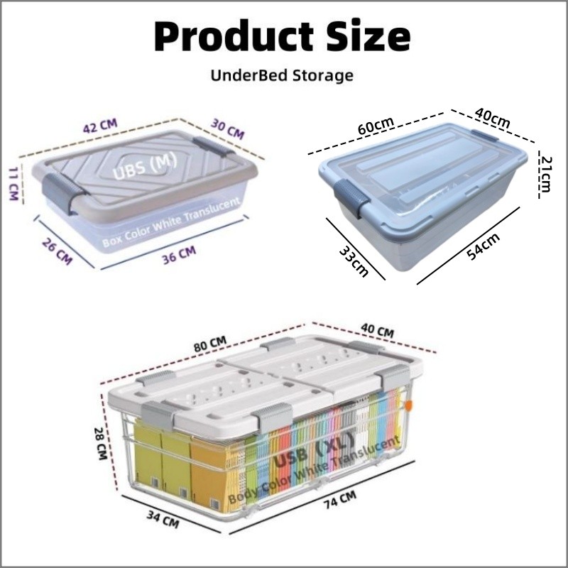 COLOGO Under bed clothes storage box large size Transparent Storage Box ...
