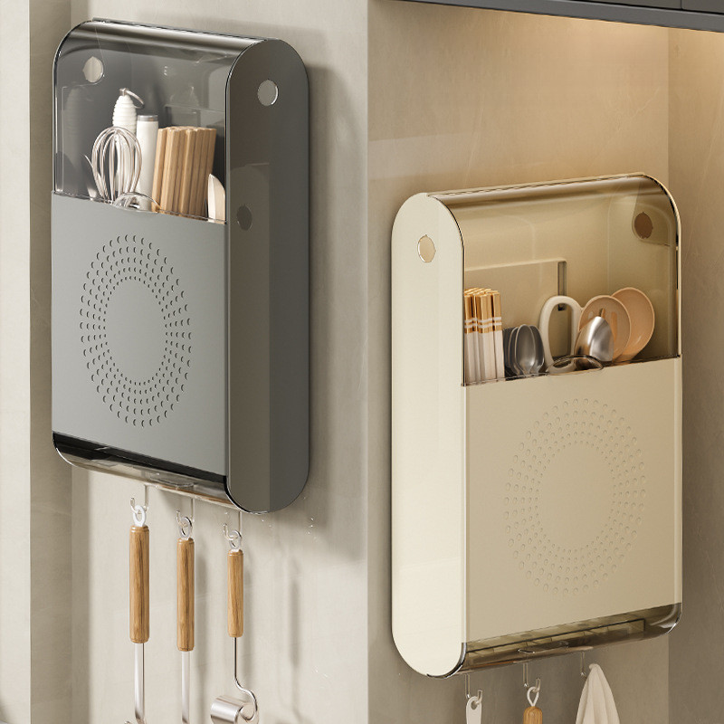 Kitchen Chopstick Holder With Water Tray Utensil Rack Wall Mounted ...