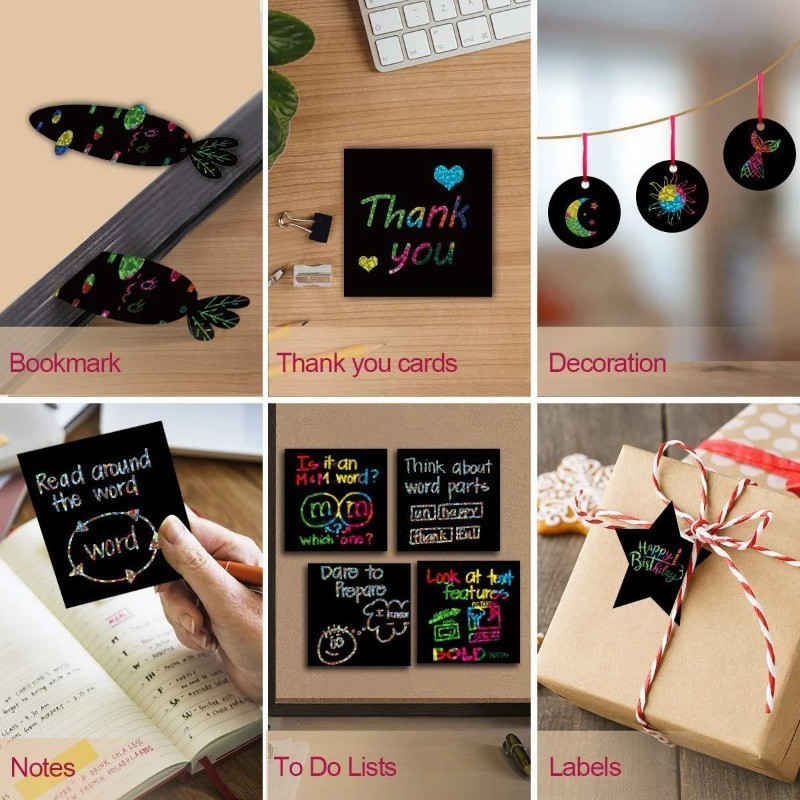 100 Sheets Of Scratch-off Paper Box With Bamboo Pens For Colorful ...