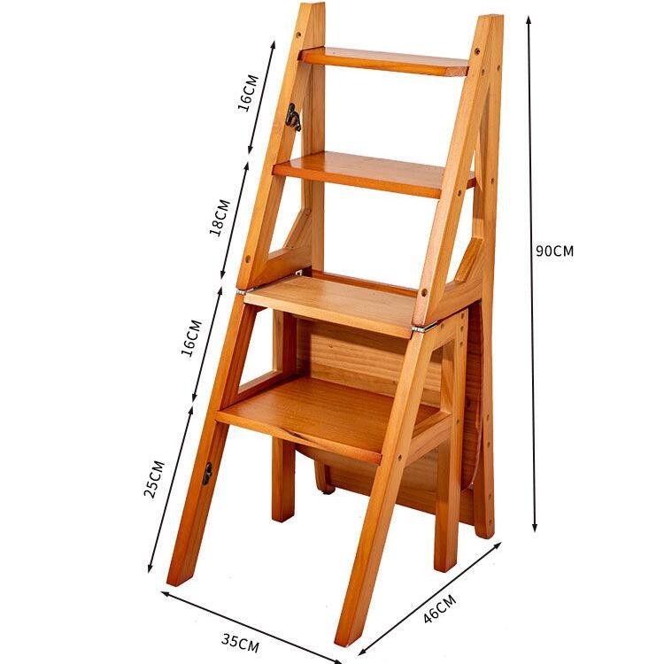 4-Step Library Chair Ladder Solid Folding Ladder Chair Wood Stool ...