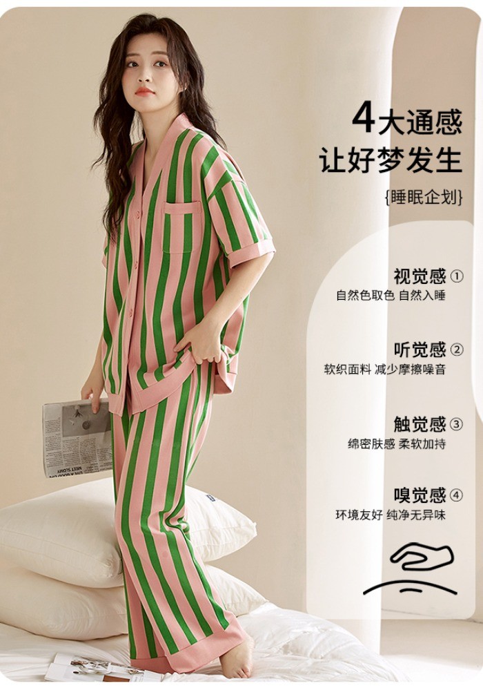 Padded Pyjamas Women Cotton Pajamas Set Summer Lady Short Sleeve ...