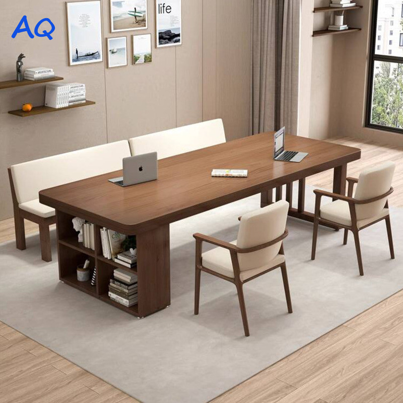 RAQ Office Table Solid Wood Large Long Desk And Bookcase All-in-one ...