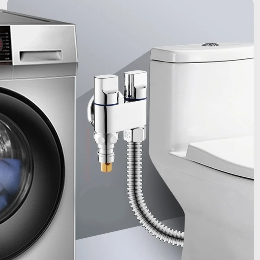 G1/2 In Two Out Double Control Washing Machine Faucet Toilet Triangle ...