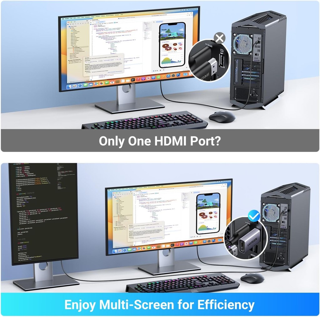 UGREEN 2 Pack 4K DisplayPort to HDMI Adapter Unidirectional Display ...