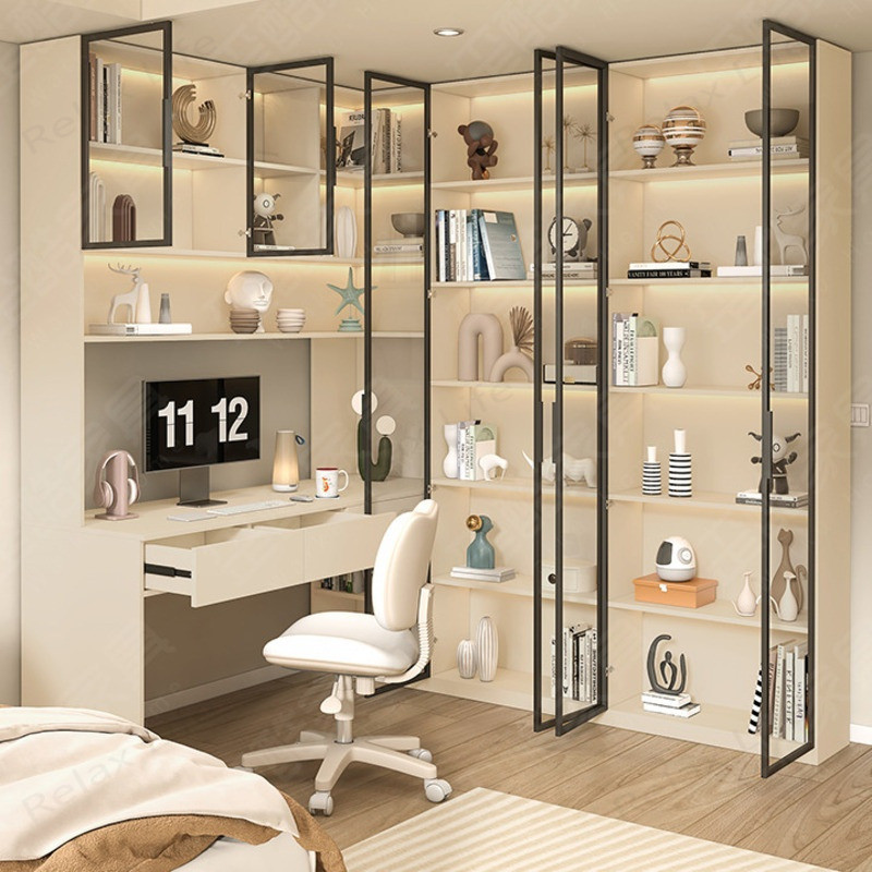 Study Desk Corner Wardrobe Writing Desk Bookshelf Combination Modern ...
