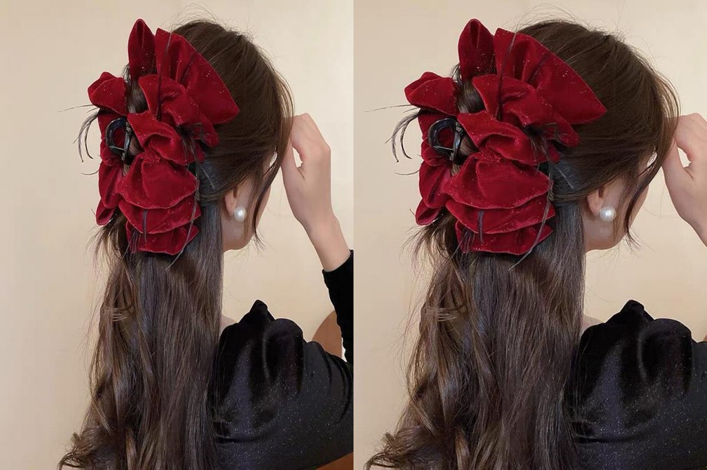 Multi-layered Hair Claw Scalp-friendly Hair Clamp Velvet Bow Hair Claw ...