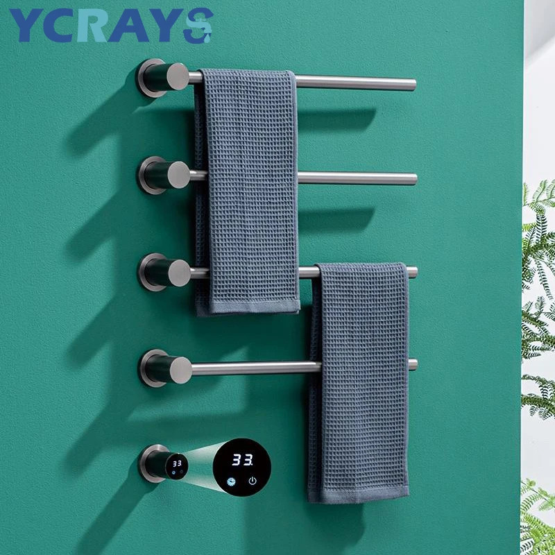 YCRAYS Hidden Carbon Fiber Electric Heated Towel Rack Black Bathroom ...