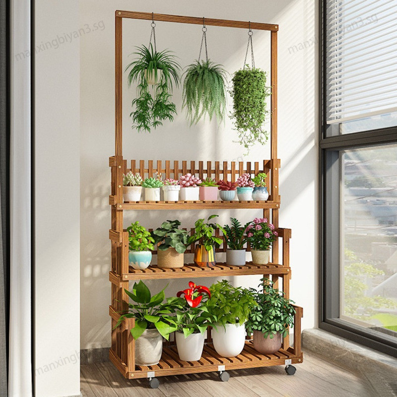 Flower rack storage rack balcony 2024 new mobile floor standing solid ...