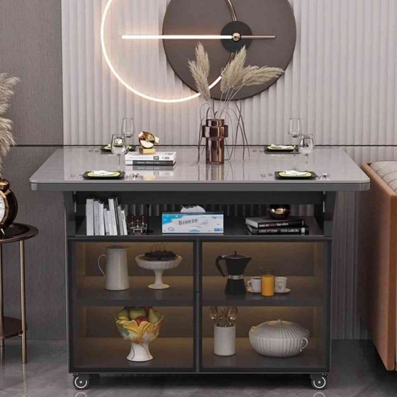 Foldable Rock Light Luxury Folding Dining Table Movable Storage ...