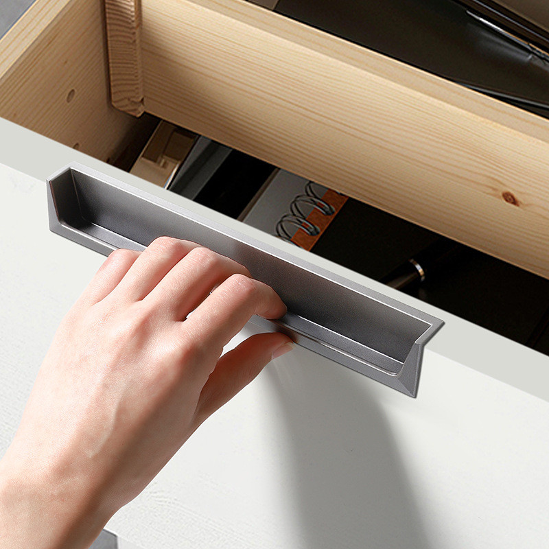 Modern Minimalist Black Recessed Sliding Door Handle Built-In Extended ...