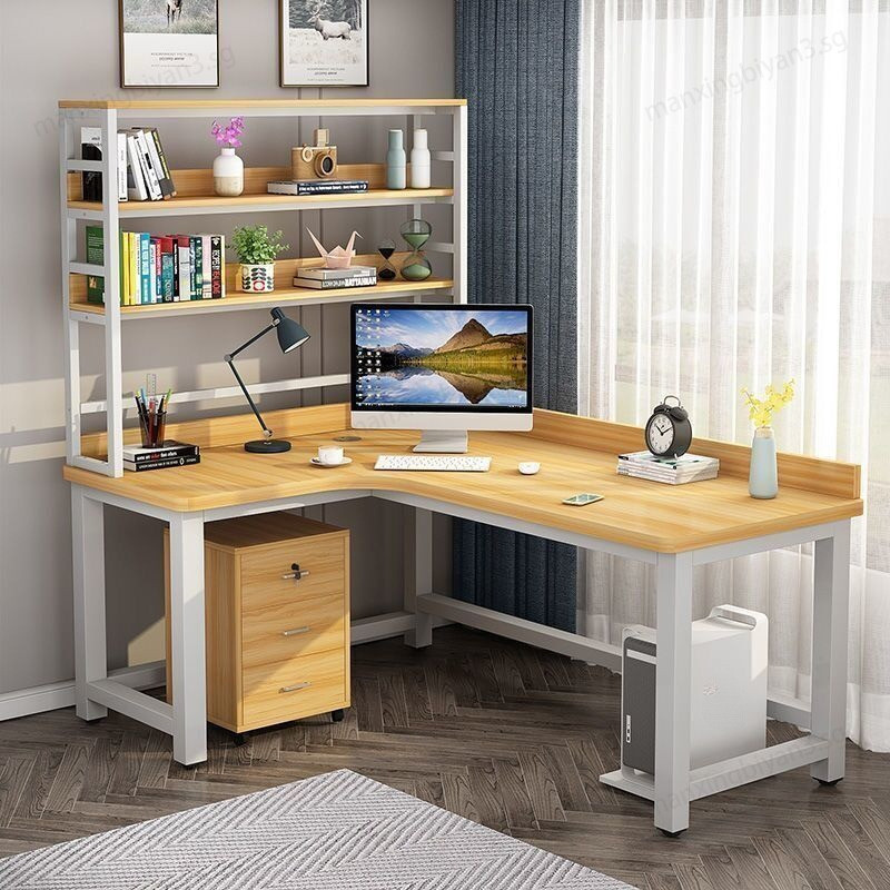 L-shaped Computer Table Corner Study Table With Bookshelf Office Desk ...