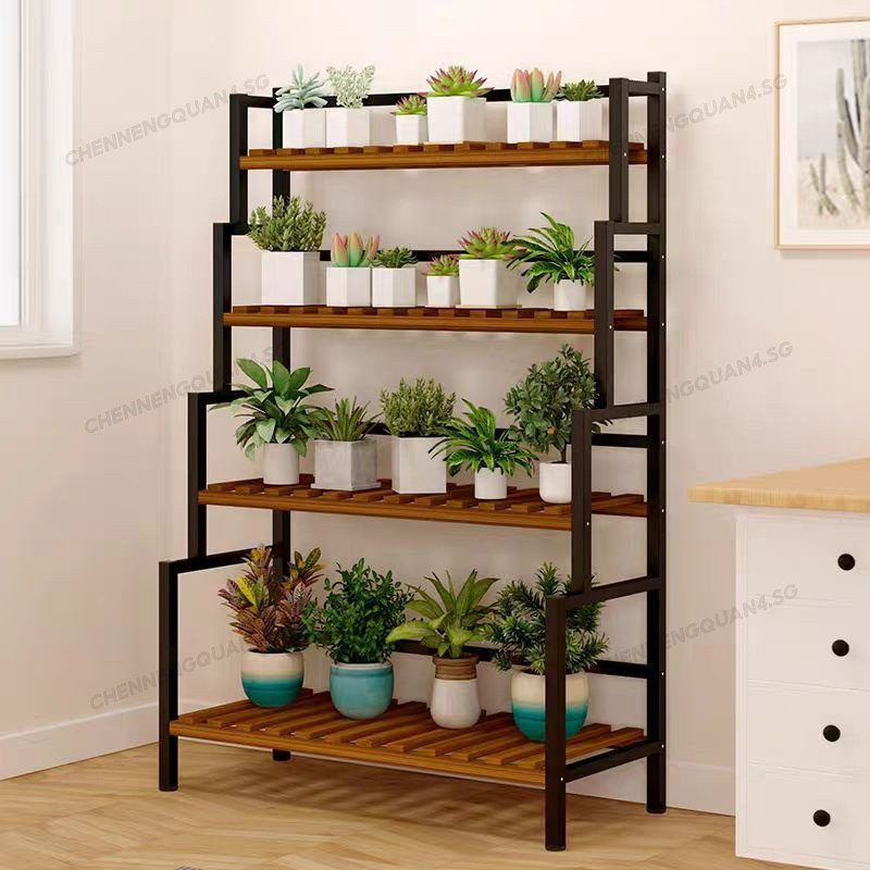 Plant Rack Flower Pot Stand Solid Wood Simple With Hanging Basket ...