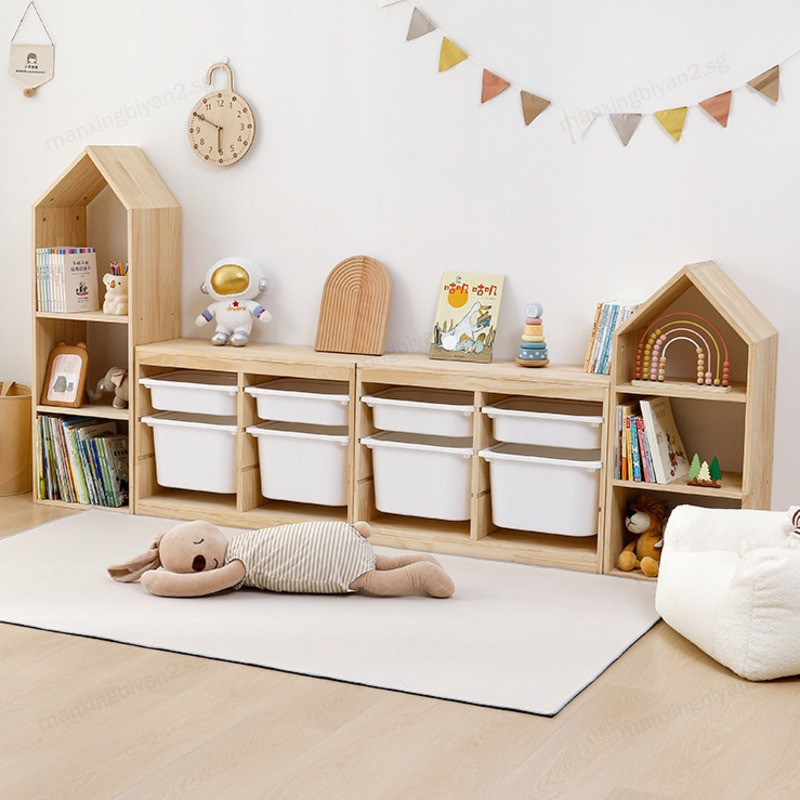 Children's storage cabinet Solid wood storage rack Picture Book Toys ...