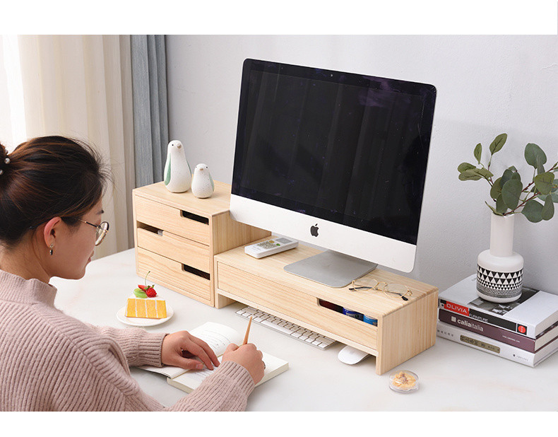 Solid Wood Computer Riser with Drawers, Adjustable Base for Desktop ...