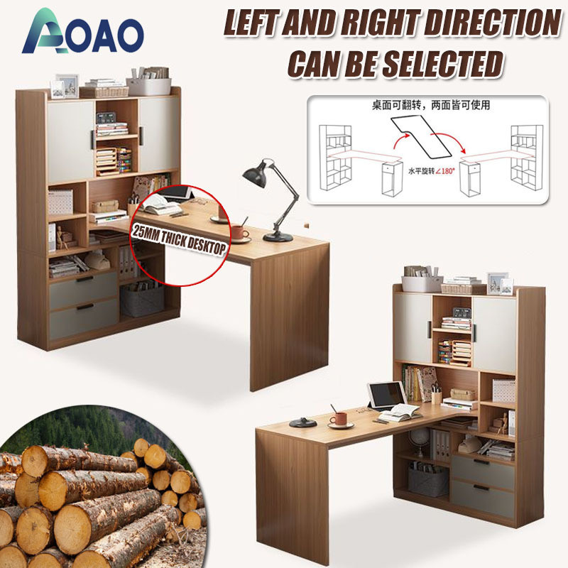 AOAO Study Table Drawer Computer With Bookshelf Office Writing Desk ...
