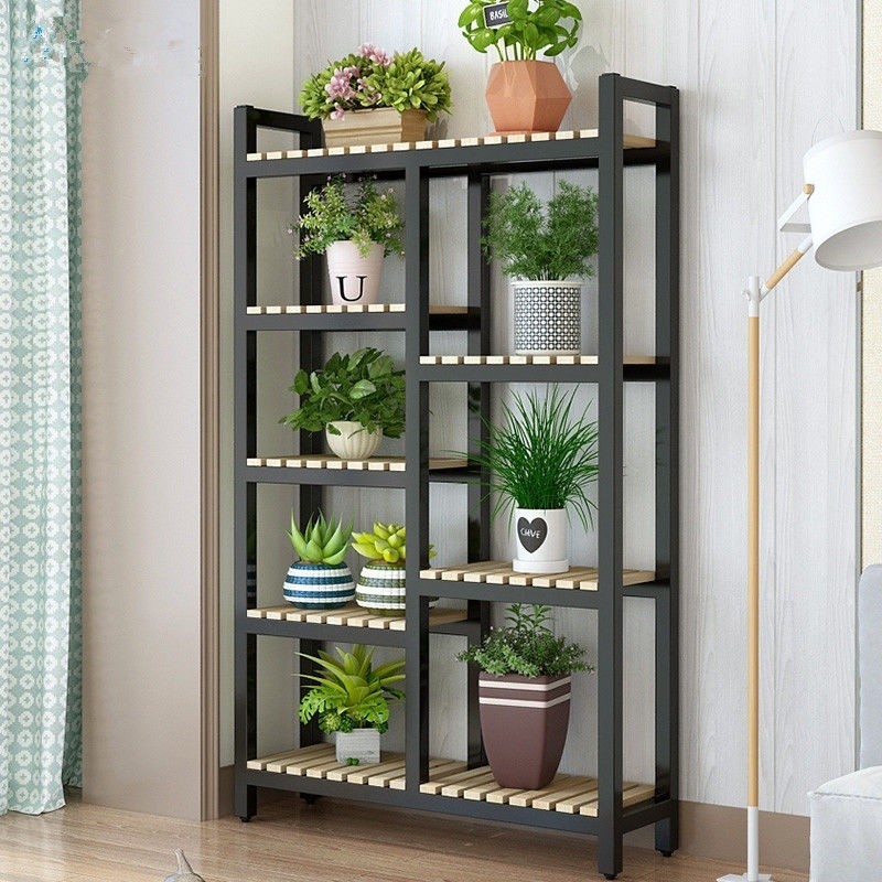 Plant Rack Solid Wood Wrought Iron Plant Stand Floor To Ceiling Balcony ...