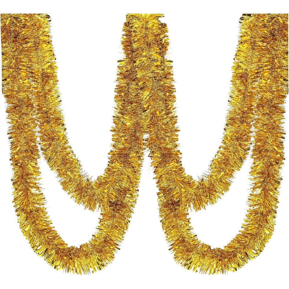 1 Pack 2M Long Roll Gold Tinsel Twist Garland, Shiny Metallic Foil ...