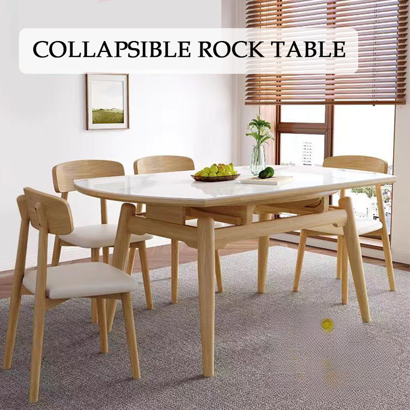 Rock Slab Dining Table And Chair Set Extendable Solid Wood Dining Table ...