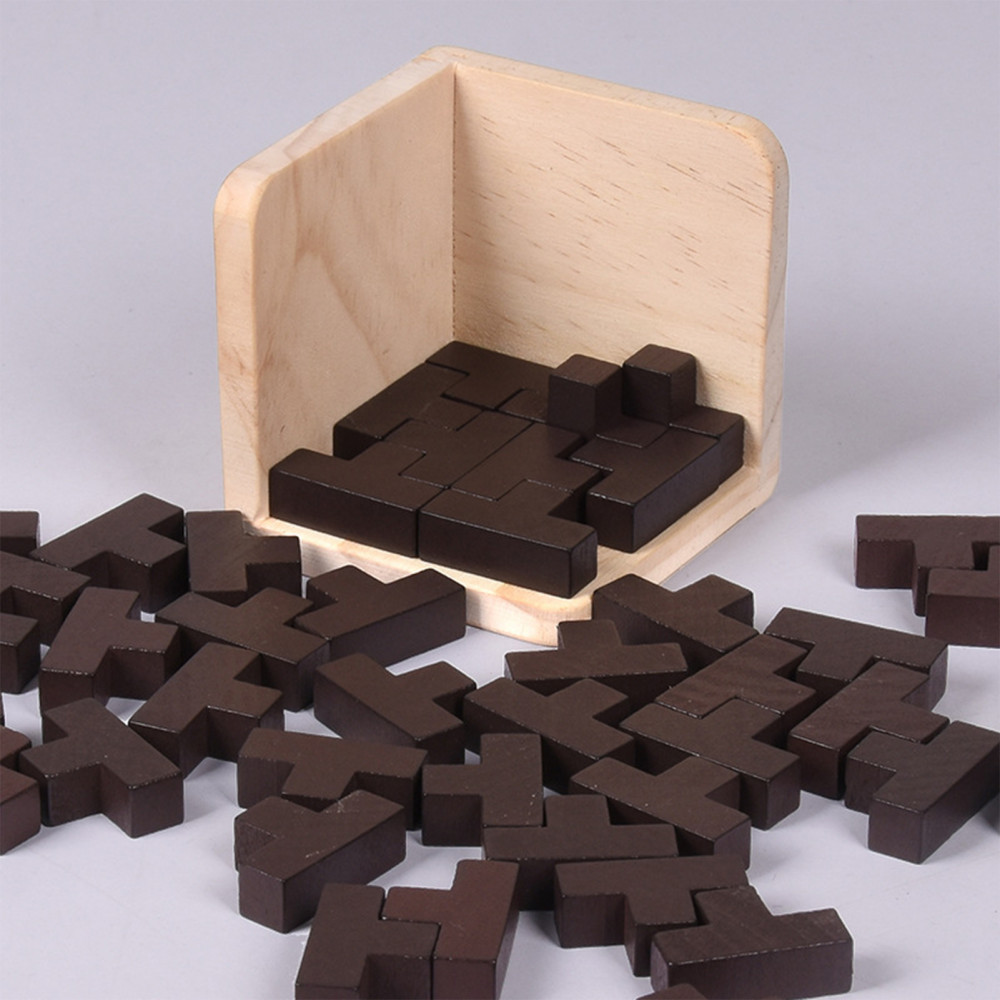 Wooden Brain Teaser Puzzle Cube 54PCS T-Shape Building Blocks Toy ...