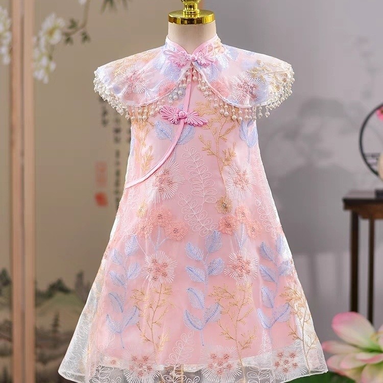 Singapore Souvenir Gift Sunflowers Little Girl n Cat Baby Kids Girl Cheongsam Dress 0846